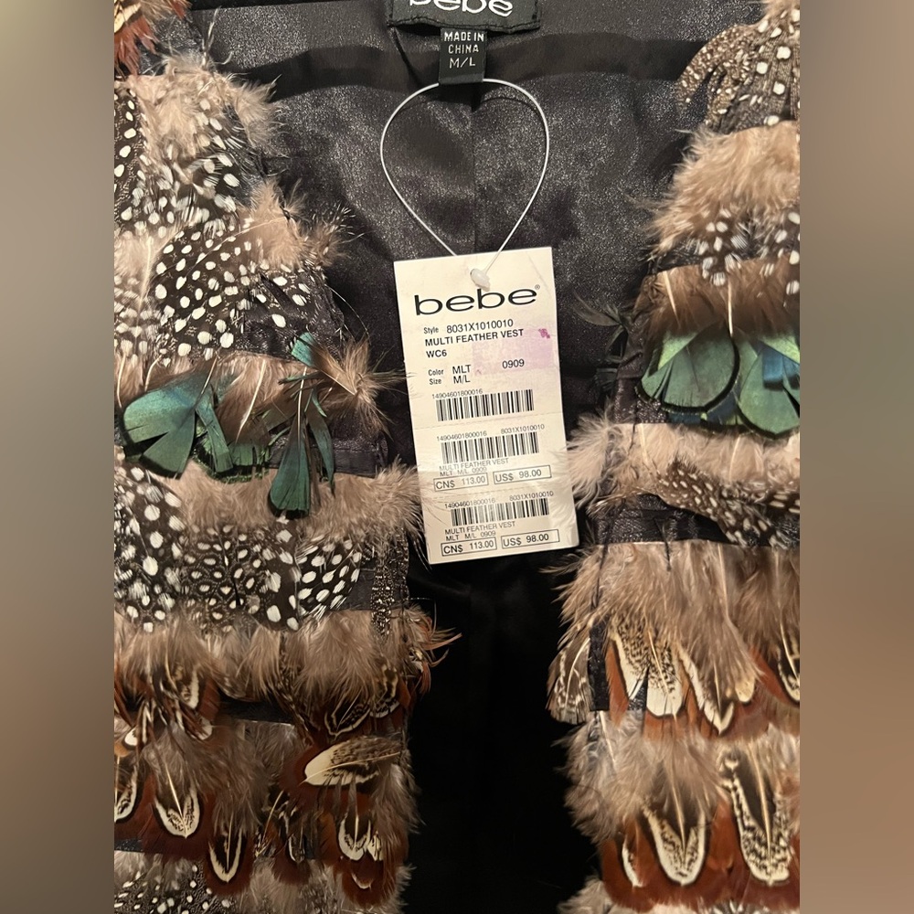 BEBE Multi Feather Vest - Multicolor M/L NWT - Picture 3 of 13